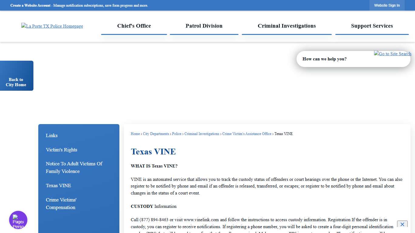 Texas VINE | La Porte, TX - Official Website