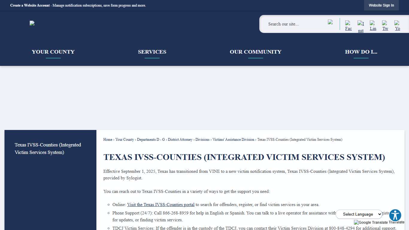 Texas IVSS-Counties (Integrated Victim Services System) | Denton County, TX